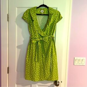 Elizabeth McKay Green Polka Dot Summer Wrap Dress, 0